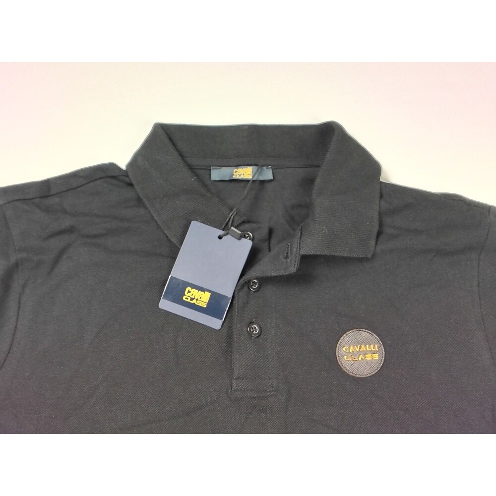 Cavalli Class Men's Short Sleeve Polo Large Black Badge Logo Italian NWT